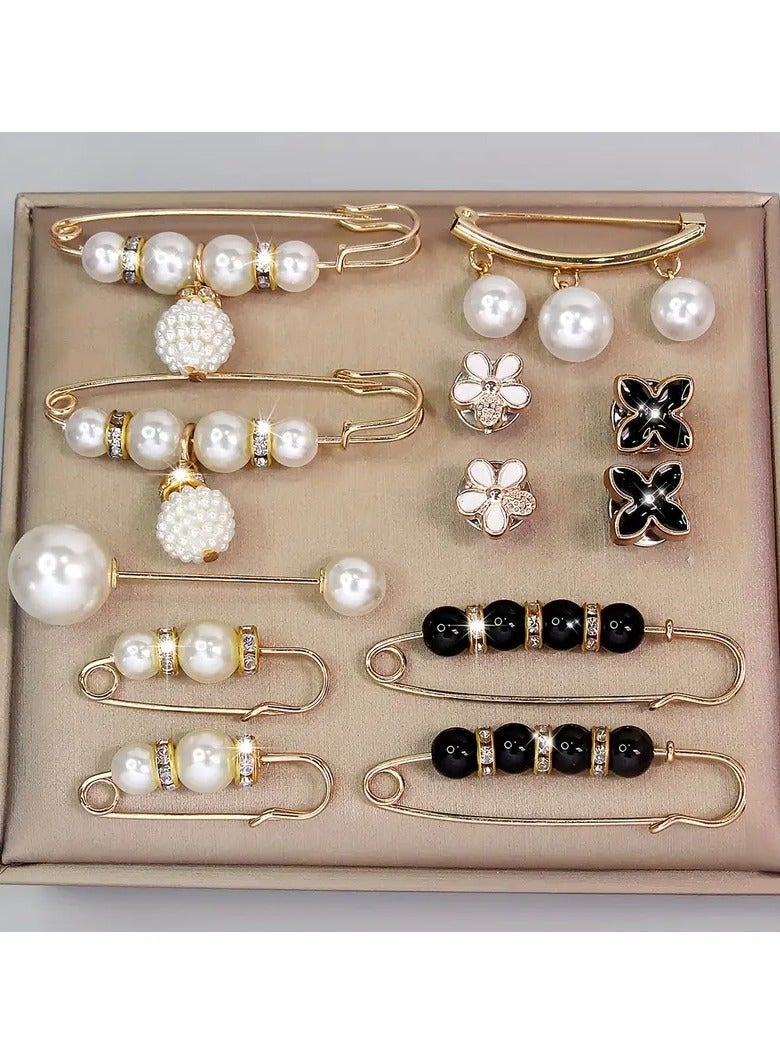 Goolsky 12pcs Elegant Faux Pearl Brooch Pin Set - Versatile & Stylish Accessories for Dresses, Hats, Shawls | Easy to Use, Alloy/Plastic - Image 1