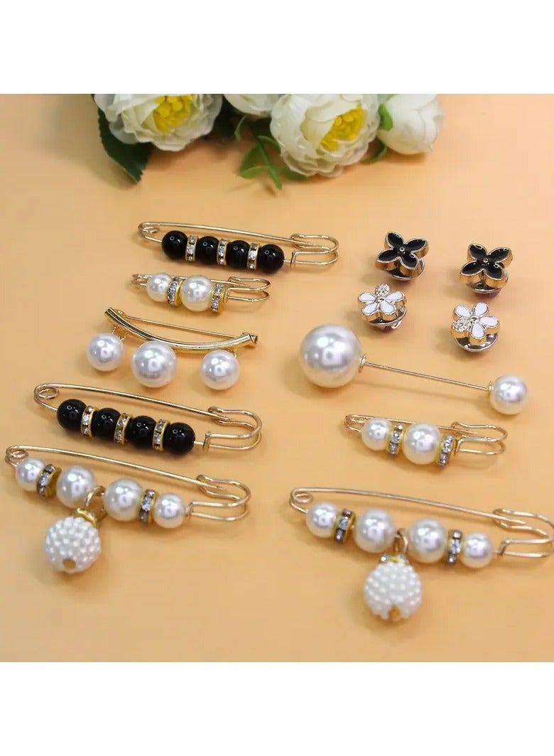 Goolsky 12pcs Elegant Faux Pearl Brooch Pin Set - Versatile & Stylish Accessories for Dresses, Hats, Shawls | Easy to Use, Alloy/Plastic - Image 5