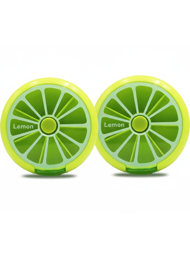 2 Fruit-Shaped Weekly Pill Organizer, Portable Travel Case with 7 Compartments for Pills and Vitamins - Green - Image 1