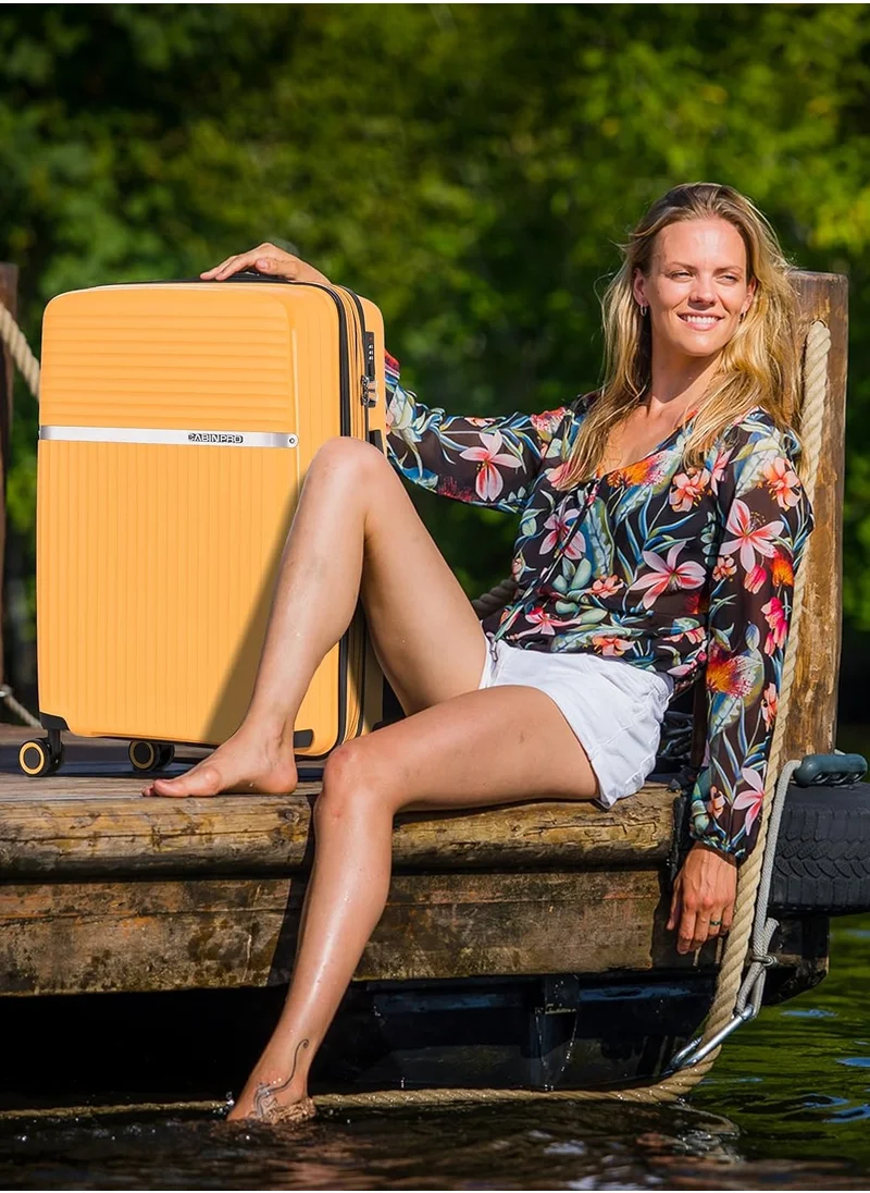 CABINPRO Light Weight PP Fashion Trolley Luggage Expandable Hard Case Medium Checked Suitcase with Safe Zipper and 4 Quite 360° Double Spinner Wheels CP002 Yellow