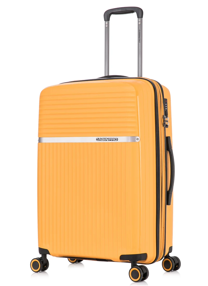 CABINPRO Light Weight PP Fashion Trolley Luggage Expandable Hard Case Medium Checked Suitcase with Safe Zipper and 4 Quite 360° Double Spinner Wheels CP002 Yellow