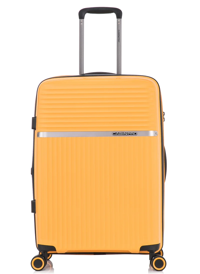 CABINPRO Light Weight PP Fashion Trolley Luggage Expandable Hard Case Medium Checked Suitcase with Safe Zipper and 4 Quite 360° Double Spinner Wheels CP002 Yellow