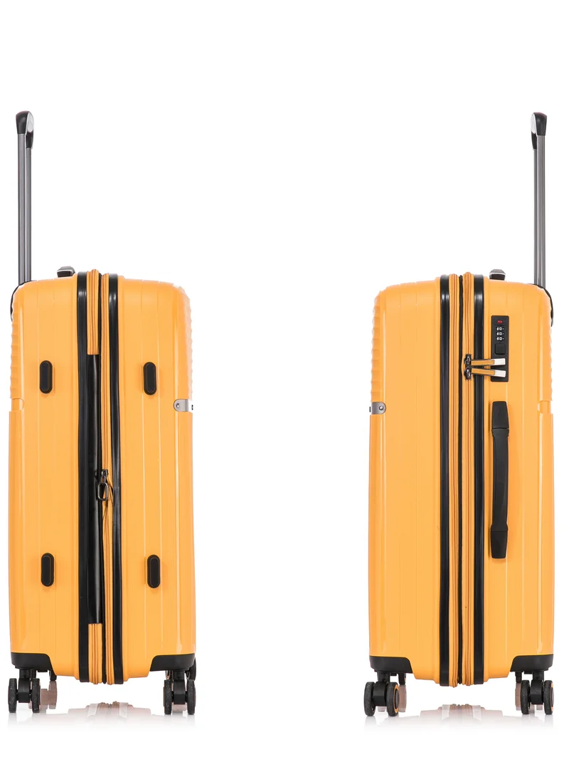 CABINPRO Light Weight PP Fashion Trolley Luggage Expandable Hard Case Medium Checked Suitcase with Safe Zipper and 4 Quite 360° Double Spinner Wheels CP002 Yellow