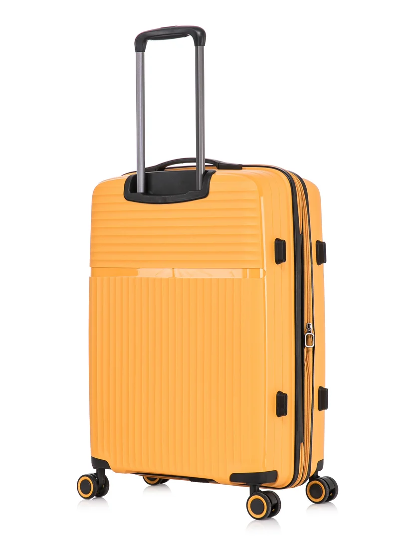 CABINPRO Light Weight PP Fashion Trolley Luggage Expandable Hard Case Medium Checked Suitcase with Safe Zipper and 4 Quite 360° Double Spinner Wheels CP002 Yellow