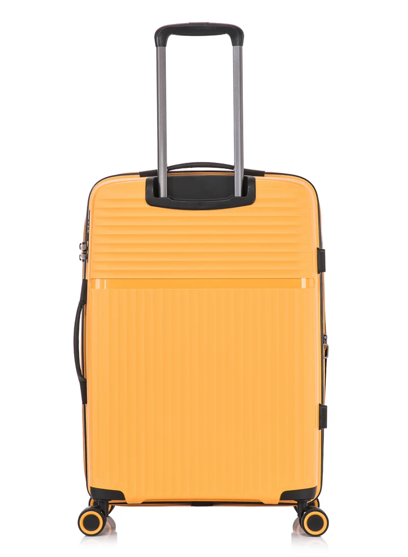 CABINPRO Light Weight PP Fashion Trolley Luggage Expandable Hard Case Medium Checked Suitcase with Safe Zipper and 4 Quite 360° Double Spinner Wheels CP002 Yellow