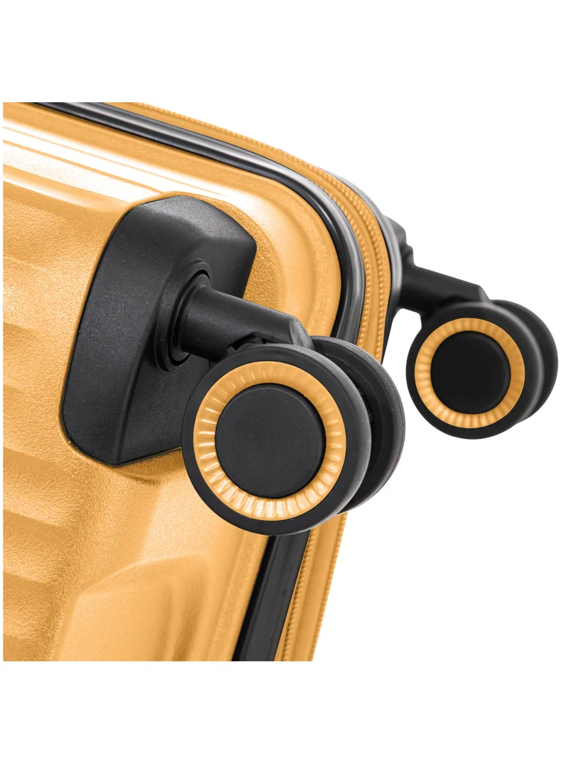 CABINPRO Light Weight PP Fashion Trolley Luggage Expandable Hard Case Medium Checked Suitcase with Safe Zipper and 4 Quite 360° Double Spinner Wheels CP002 Yellow