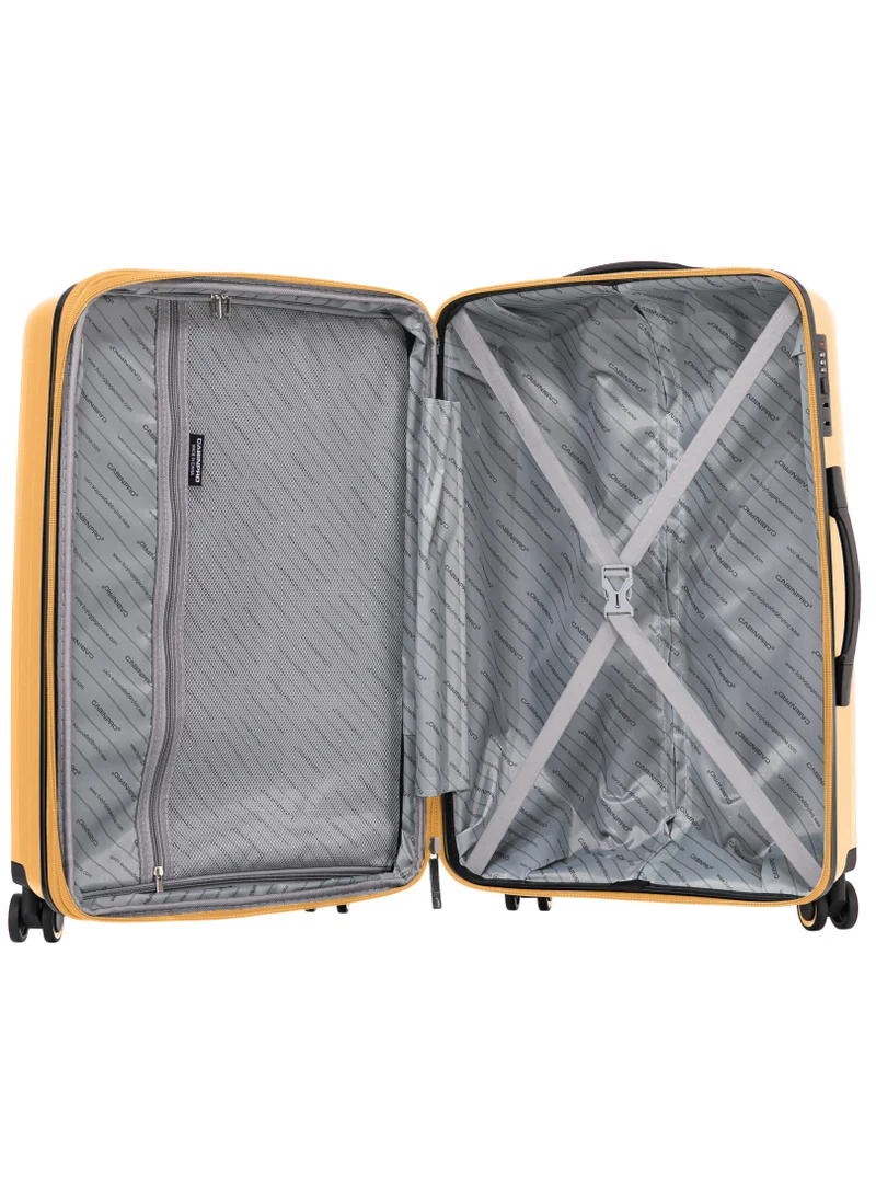 CABINPRO Light Weight PP Fashion Trolley Luggage Expandable Hard Case Medium Checked Suitcase with Safe Zipper and 4 Quite 360° Double Spinner Wheels CP002 Yellow