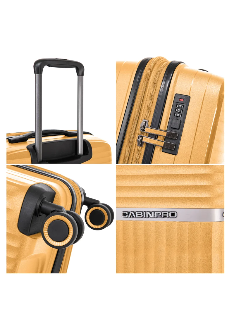 CABINPRO Light Weight PP Fashion Trolley Luggage Expandable Hard Case Medium Checked Suitcase with Safe Zipper and 4 Quite 360° Double Spinner Wheels CP002 Yellow