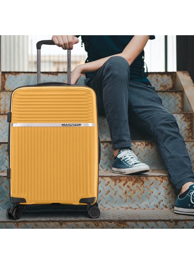CABINPRO Light Weight PP Fashion Trolley Luggage Expandable Hard Case Medium Checked Suitcase with Safe Zipper and 4 Quite 360° Double Spinner Wheels CP002 Yellow