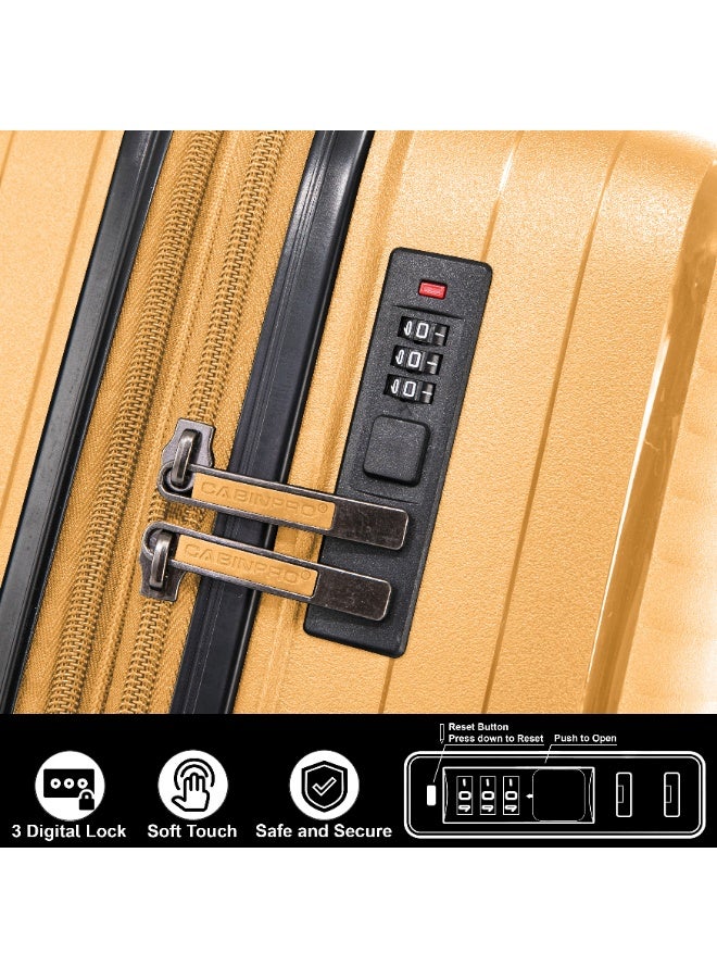 CABINPRO Light Weight PP Fashion Trolley Luggage Expandable Hard Case Medium Checked Suitcase with Safe Zipper and 4 Quite 360° Double Spinner Wheels CP002 Yellow - Image 5