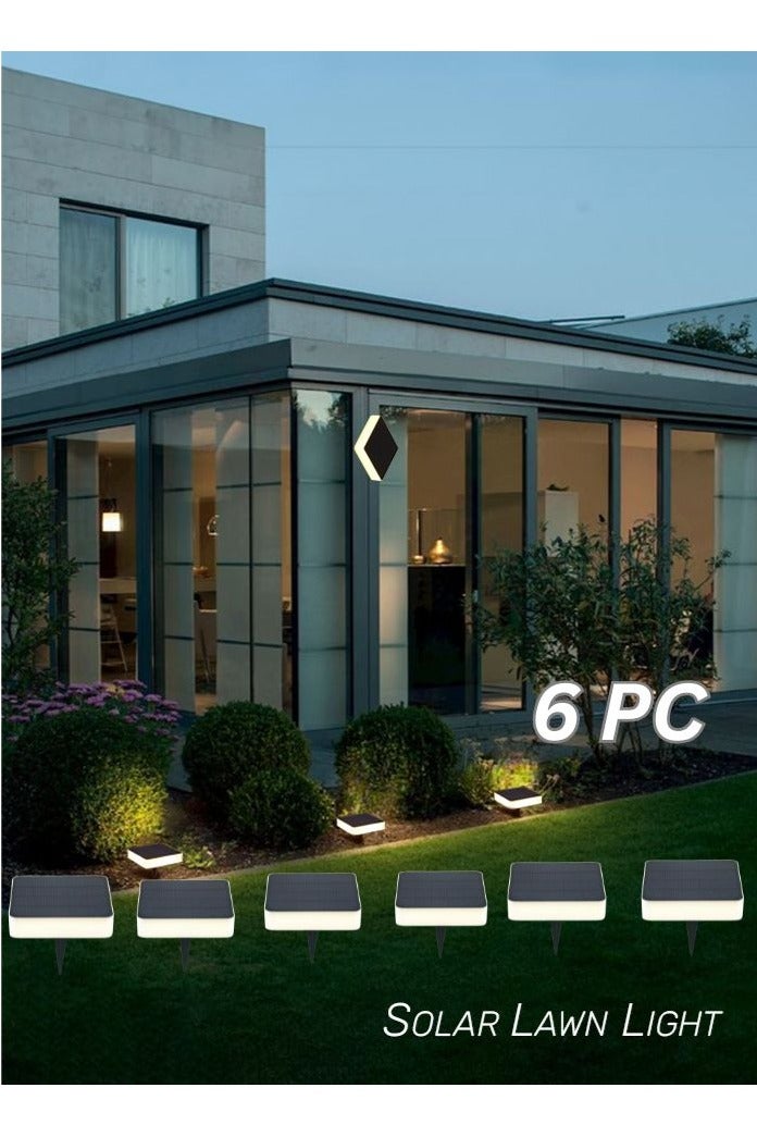 Vmax 6-Pack Solar Garden Lights Square Cool White LED Outdoor Spike & Wall Mounted Lights, Waterproof Pathway Lamps for Landscape, Walkway & Backyard - Image 2