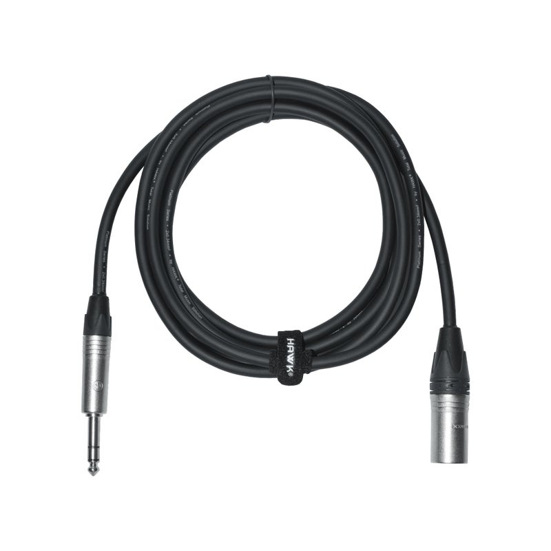 Hawk Total Music Solution NXSP010 Platinum Series XLR Male to 6.35mm TRS Male Balanced Cable with Neutrik Connectors, 3 meters, Black Colour with Cable Tie. - Image 5