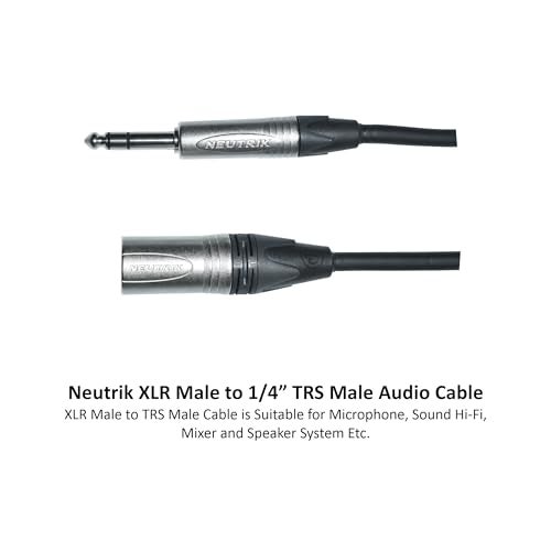 Hawk Total Music Solution NXSP010 Platinum Series XLR Male to 6.35mm TRS Male Balanced Cable with Neutrik Connectors, 3 meters, Black Colour with Cable Tie. - Image 4