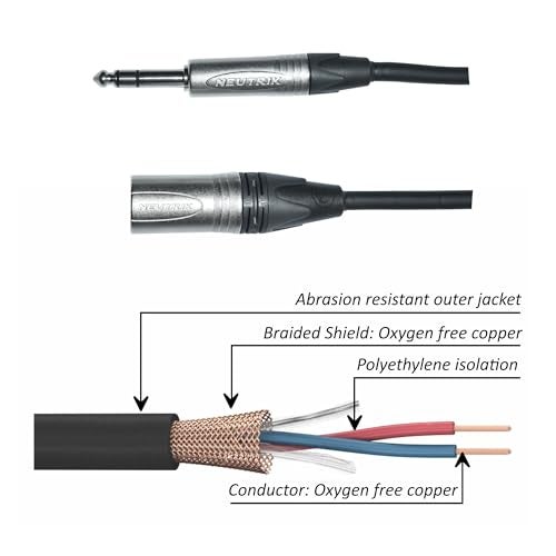 Hawk Total Music Solution NXSP010 Platinum Series XLR Male to 6.35mm TRS Male Balanced Cable with Neutrik Connectors, 3 meters, Black Colour with Cable Tie. - Image 3