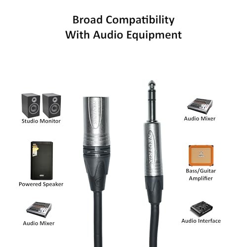 Hawk Total Music Solution NXSP010 Platinum Series XLR Male to 6.35mm TRS Male Balanced Cable with Neutrik Connectors, 3 meters, Black Colour with Cable Tie. - Image 2