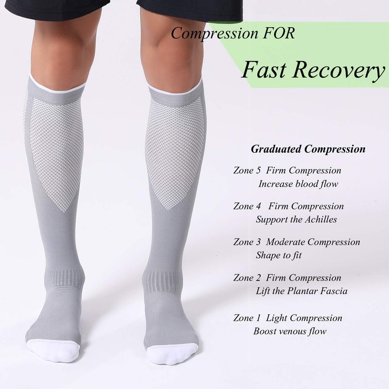 FITRELL 3 Pairs Compression Socks for Women and Men 20-30mmHg- Circulation and Muscle Support Socks for Travel, Running, Nurse, Knee High, Medical GREY L/XL - Image 4