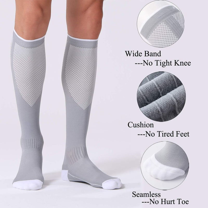 FITRELL 3 Pairs Compression Socks for Women and Men 20-30mmHg- Circulation and Muscle Support Socks for Travel, Running, Nurse, Knee High, Medical GREY L/XL - Image 5