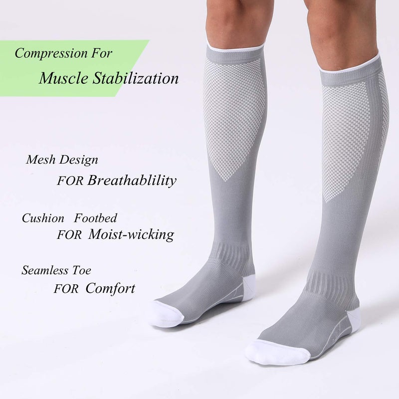FITRELL 3 Pairs Compression Socks for Women and Men 20-30mmHg- Circulation and Muscle Support Socks for Travel, Running, Nurse, Knee High, Medical GREY L/XL - Image 2