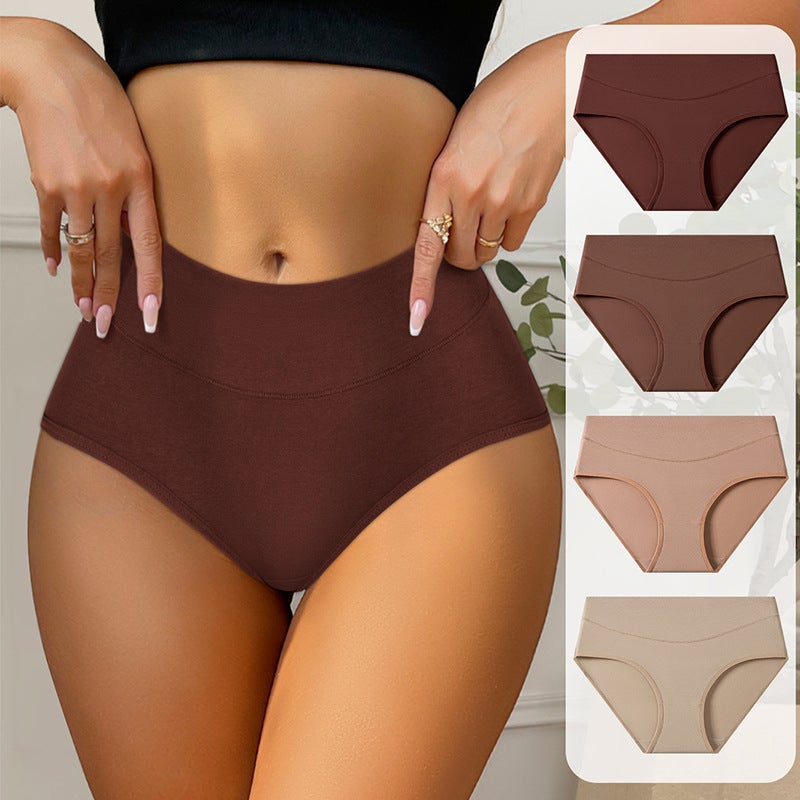 Explosions High Waist Plus Size Underwear Cotton Breathable Ladies Underwear Maillard Color Briefs - Image 2