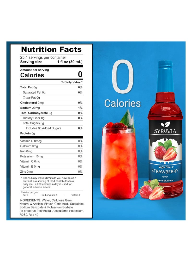 Syruvia Syruvia Sugar-Free Strawberry Syrup -750 ml . Premium Flavoring Syrup. 0 Calories, Kosher, and Gluten-Free. Ideal for Drinks, Sodas, Shakes, Desserts, and More.  - Image 2