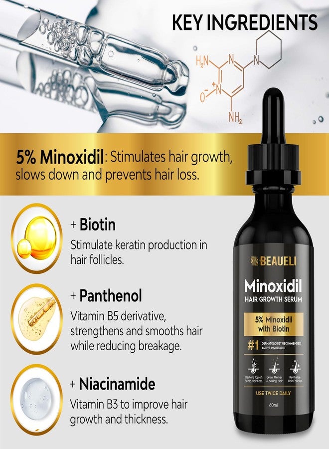 beaueli 5% Minoxidil Hair Growth Serum for Men and Women: Extra Strength Minoxidil Beard Regrowth Treatment Serum with Biotin for Thinning Hair Loss to Grow Thicker Fuller 8 FL OZ (4 Bottles) - Image 5