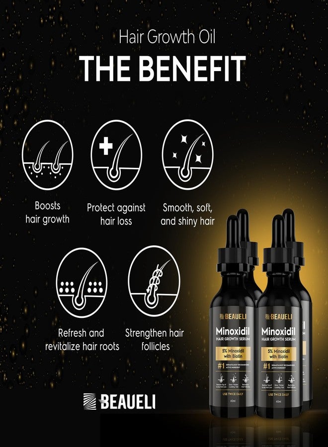 beaueli 5% Minoxidil Hair Growth Serum for Men and Women: Extra Strength Minoxidil Beard Regrowth Treatment Serum with Biotin for Thinning Hair Loss to Grow Thicker Fuller 8 FL OZ (4 Bottles) - Image 4