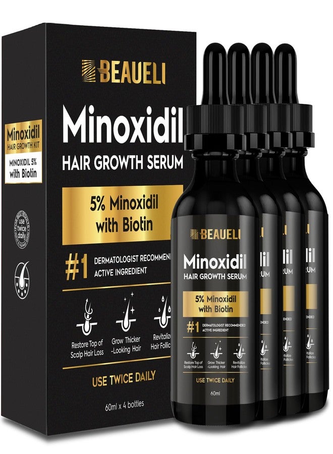beaueli 5% Minoxidil Hair Growth Serum for Men and Women: Extra Strength Minoxidil Beard Regrowth Treatment Serum with Biotin for Thinning Hair Loss to Grow Thicker Fuller 8 FL OZ (4 Bottles) - Image 1