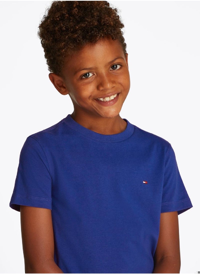 TOMMY HILFIGER Boys' Contrast Crew Neck T-Shirt - Cotton, Blue  - Image 5