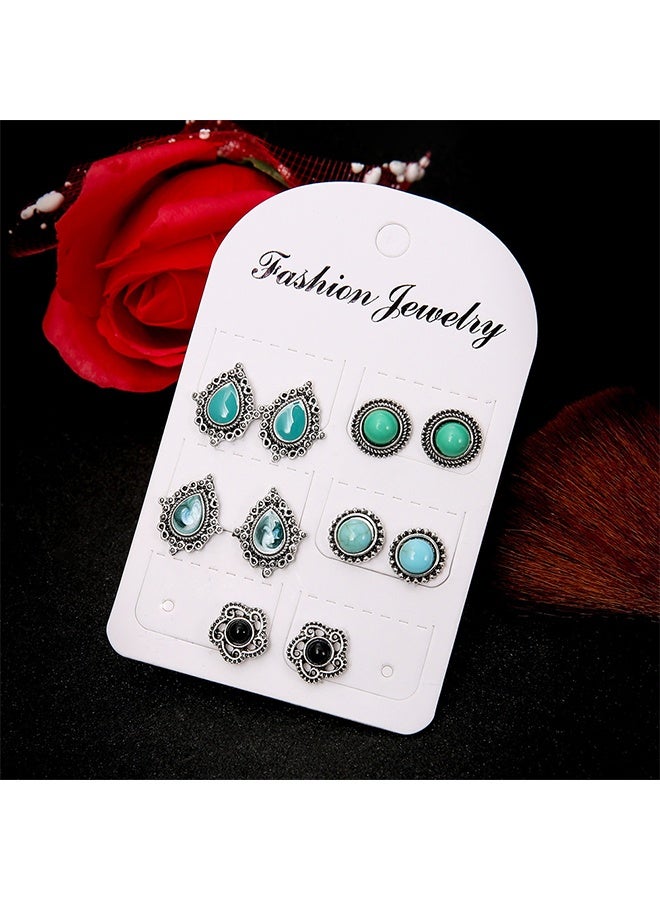 Lemon Turquoise Stud Earrings Set, Women Handmade Gemstone, Oval Round Flower Cut Shape Square Studs, Earrings Boho Turquoise Earrings Trendy Jewelry - Image 3