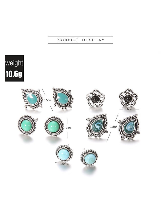 Lemon Turquoise Stud Earrings Set, Women Handmade Gemstone, Oval Round Flower Cut Shape Square Studs, Earrings Boho Turquoise Earrings Trendy Jewelry - Image 2