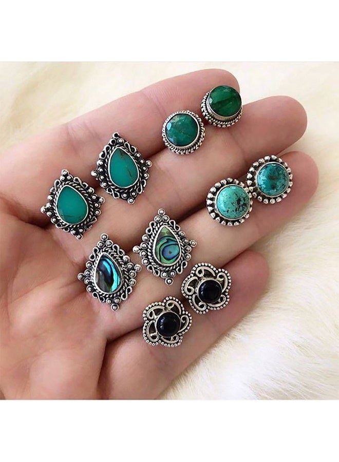 Lemon Turquoise Stud Earrings Set, Women Handmade Gemstone, Oval Round Flower Cut Shape Square Studs, Earrings Boho Turquoise Earrings Trendy Jewelry - Image 4