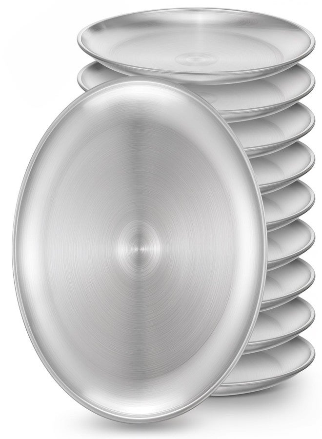 wutfuooo 10Pcs Stainless Steel Dinner Plates, 10" Round Salad Plates, Serving Plate for Home Kichten, Outdoor Camping, Snack, Pizza and BBQ - Image 1