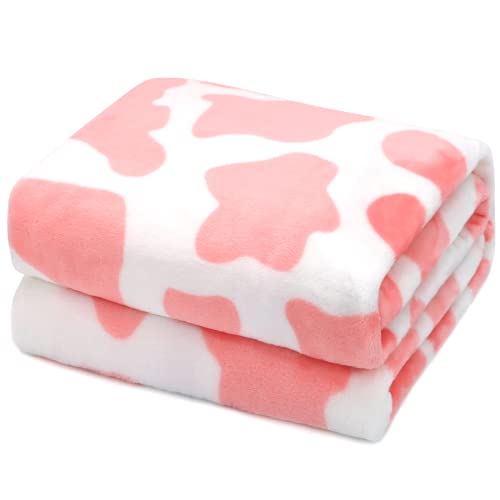 HSEEC Cow Print Blanket Warm Plush Cute Pink Throw Blanket Soft Flannel Lightweight Fleece Throw for Sofa Couch Bed Travel, Cow Bedding Room Decor for Kids Teens Adults 40x50 inch - Image 1