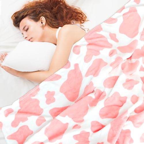 HSEEC Cow Print Blanket Warm Plush Cute Pink Throw Blanket Soft Flannel Lightweight Fleece Throw for Sofa Couch Bed Travel, Cow Bedding Room Decor for Kids Teens Adults 40x50 inch - Image 2