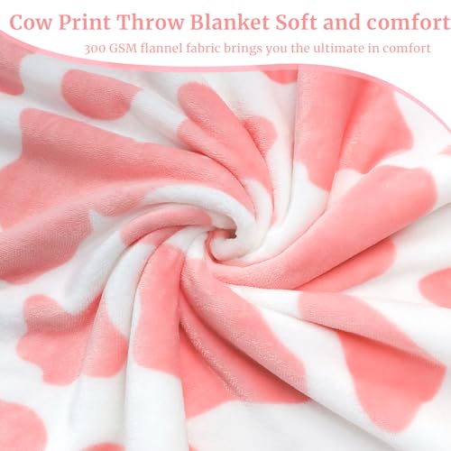 HSEEC Cow Print Blanket Warm Plush Cute Pink Throw Blanket Soft Flannel Lightweight Fleece Throw for Sofa Couch Bed Travel, Cow Bedding Room Decor for Kids Teens Adults 40x50 inch - Image 4