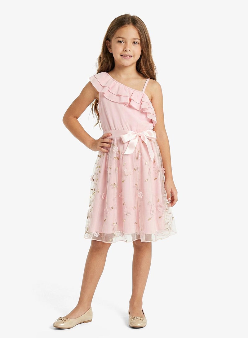 Pinata One Shoulder Flower Embroidered Occasion Dress - Image 1