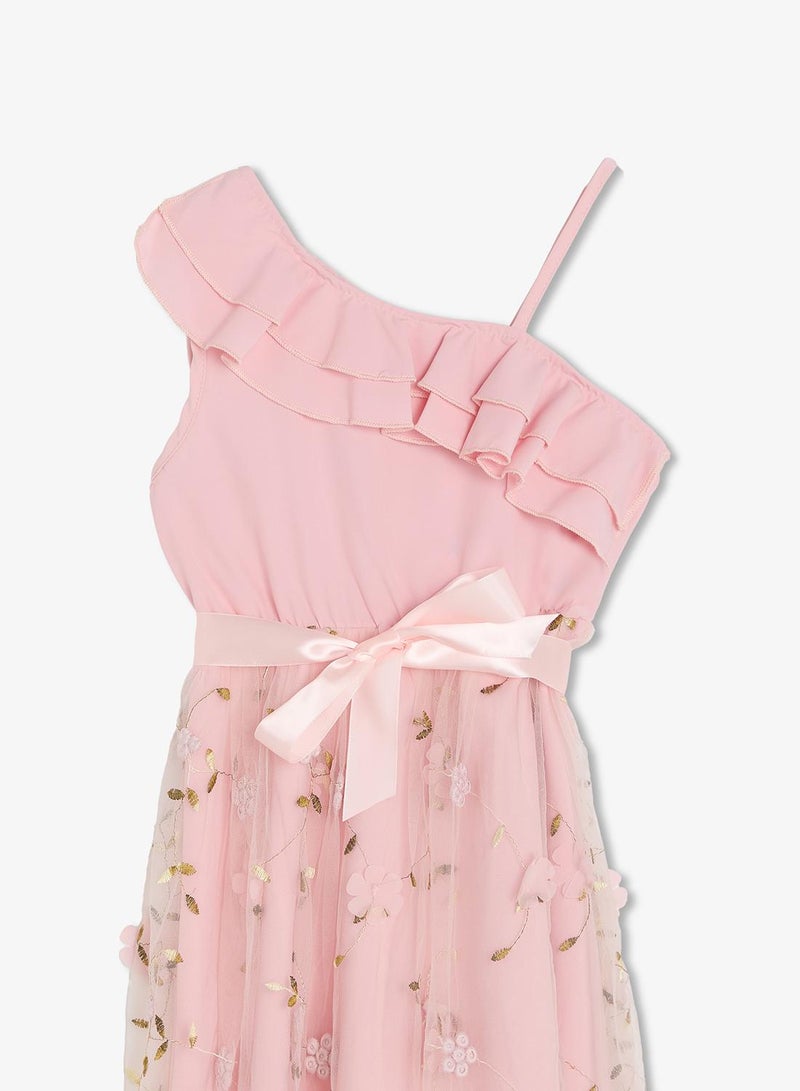Pinata One Shoulder Flower Embroidered Occasion Dress - Image 4