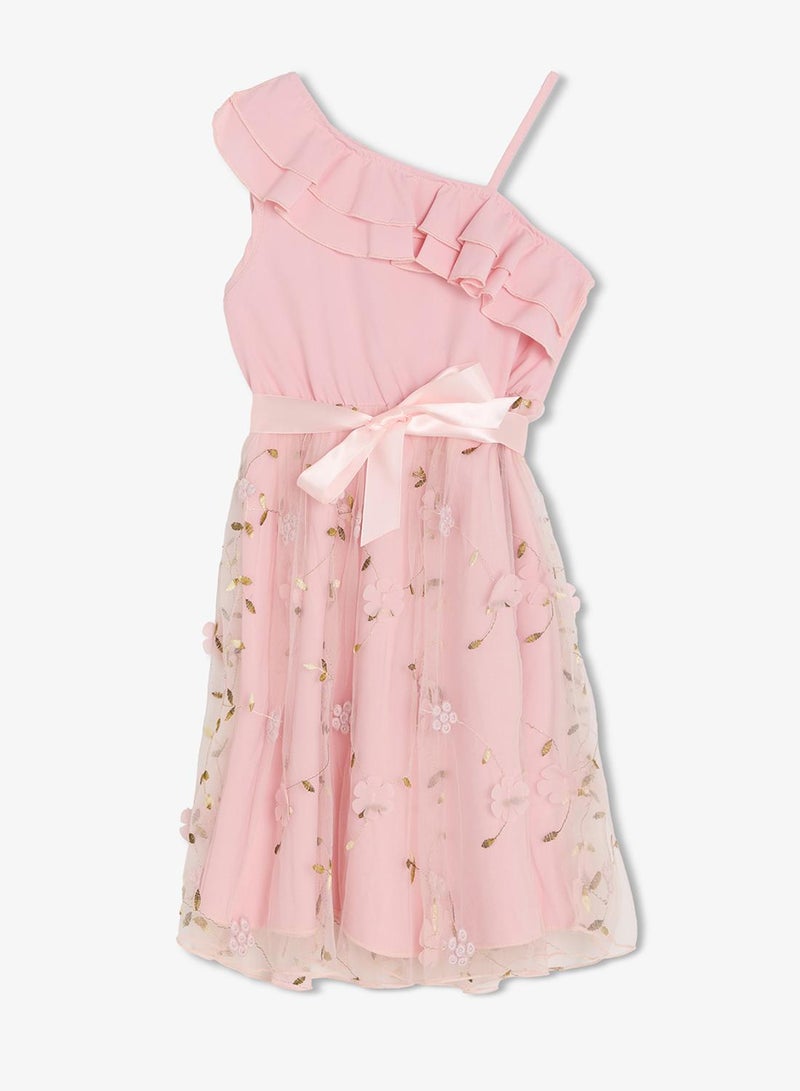 Pinata One Shoulder Flower Embroidered Occasion Dress - Image 2