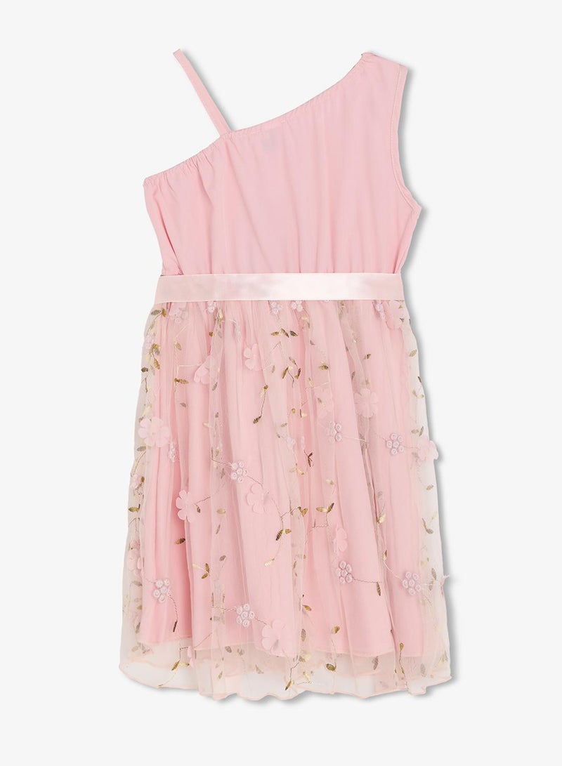 Pinata One Shoulder Flower Embroidered Occasion Dress - Image 3