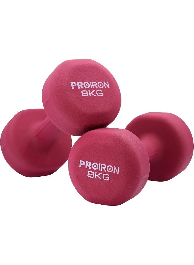 PROIRON مجموعة دمبلز نيونبرين من برو إيرون أوزان تمارين ولياقة بدنية (8كجم×2 نبيذ أحمر) - Image 1