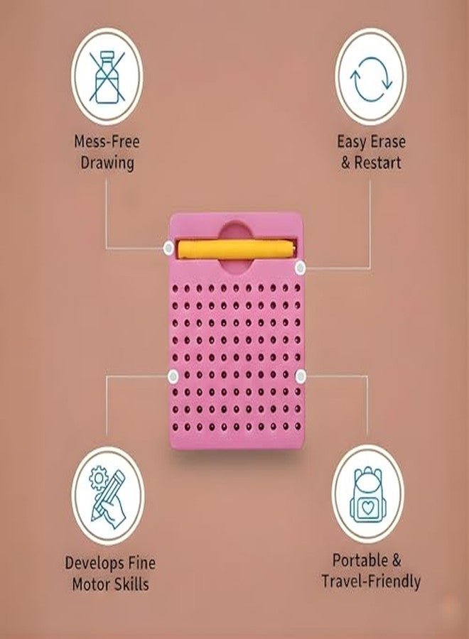 JOUET Magnetic Dot Drawing Board with Stylus for Kids, Reusable Mess-Free Drawing Toy, Portable Travel Activity, Fine Motor Skill & Hand-Eye Coordination Learning Toy - Blush Pink - Image 3