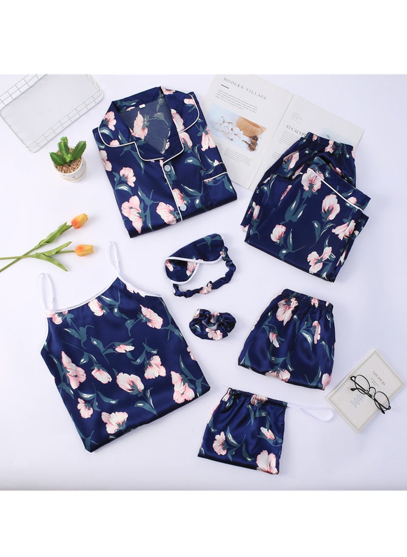 Generic - 7pcs pajamas set for women in all seasons imitation silk pajamas set - Image 1