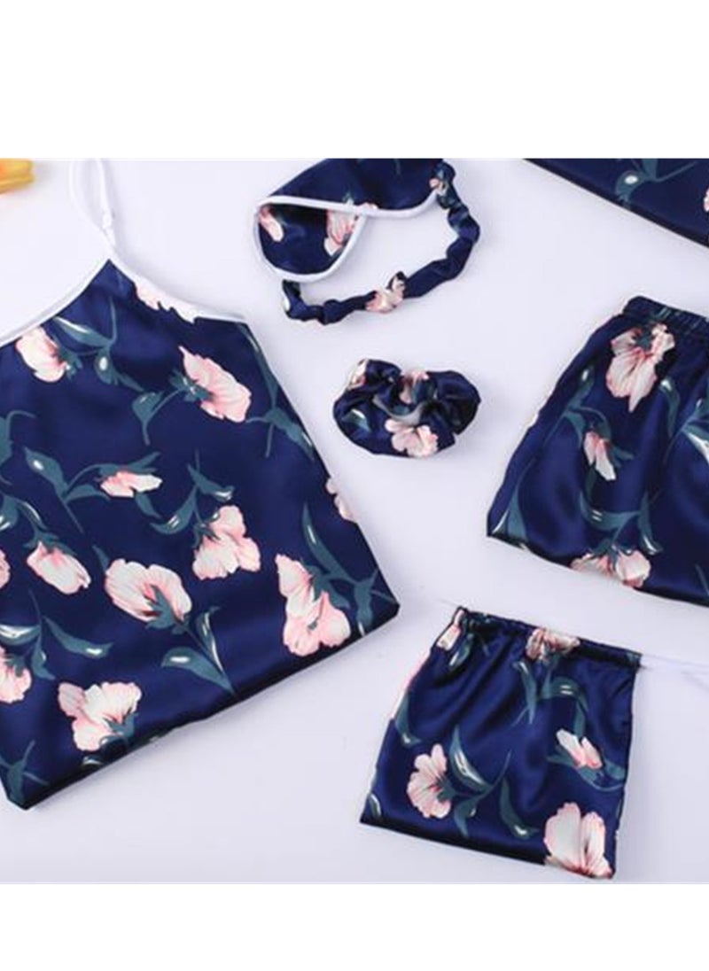 Generic - 7pcs pajamas set for women in all seasons imitation silk pajamas set - Image 1
