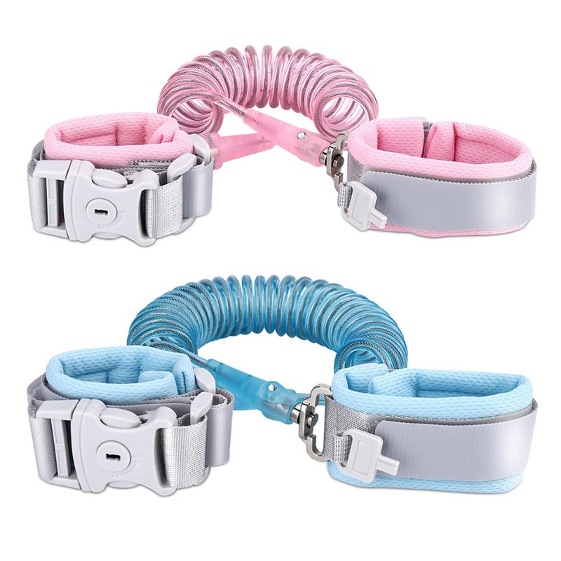 Socub Anti Lost Wrist Link with Key Lock for Kids, 6.56ft, 2 Pack, Pink and Blue - Image 1