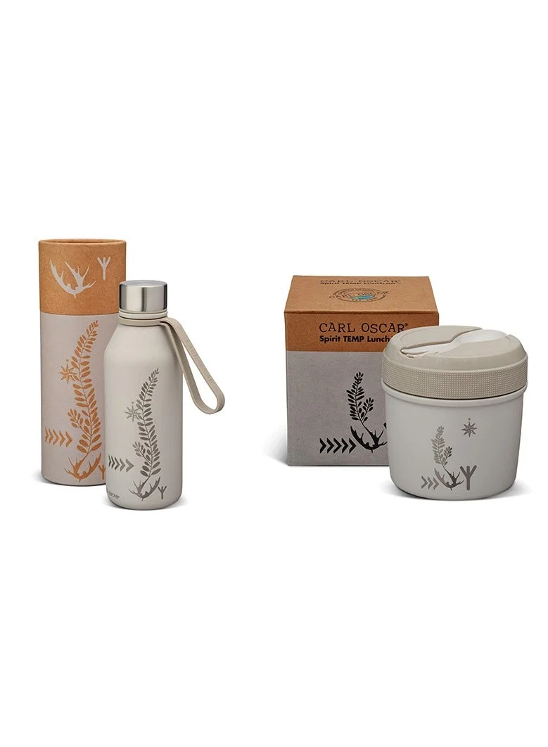 Carl Oscar SPIRIT POWER 2PC Combo Pack : Lunch Jar & Flask - (Stainless steel Insulated Lunch Jar 0.5 L + Flask  0.5L) Grey