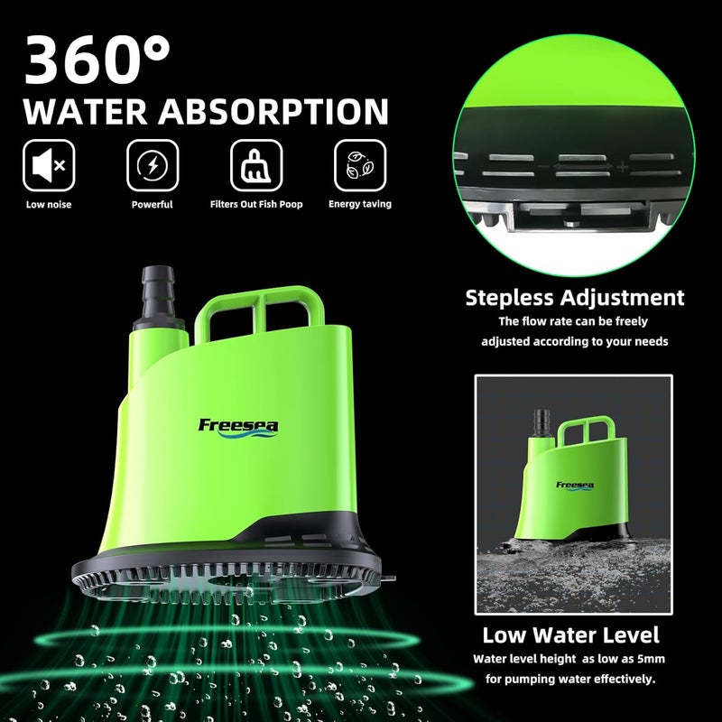 FREESEA Submersible Water Pump For Fountain: 900 GPH 60W Adjustable Sump Pump For Pond Aquarium Hydroponic - Image 3