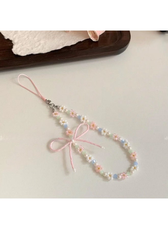 NIBEMINENT Super Cute Beaded Phone Charm – Trendy Phone Chain Wrist Strap, Shining Beads Chain Lanyard for Cell Phone