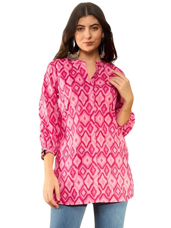 Vaamsi Women's Rayon Blend Ikat Printed Top (VT1298_3XL_Pink) - Image 1