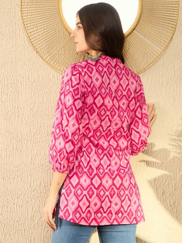 Vaamsi Women's Rayon Blend Ikat Printed Top (VT1298_3XL_Pink) - Image 2