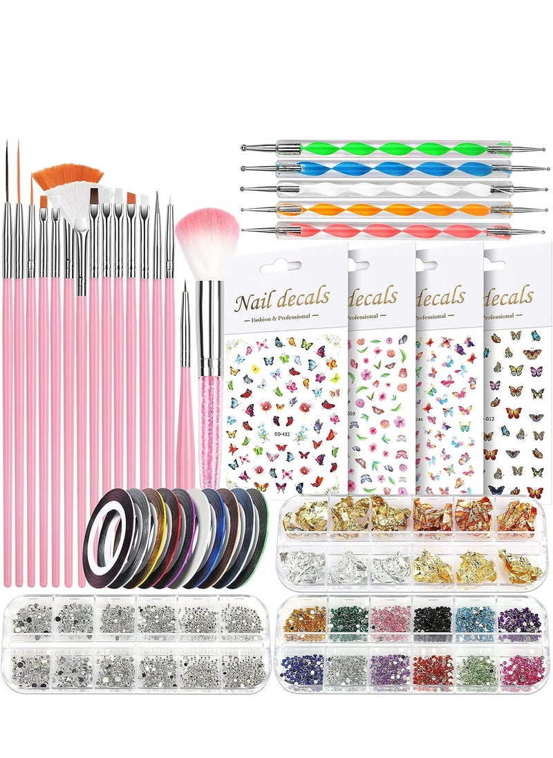 Generic Nail Art Kit for Beginners, Nail Art Supplies with Nail Art Brushes, Nail Dotting Tools, Nail Art Stickers, Nail Art Rhinestones, Nail Art Foils, Nail Art Tapes,  - Image 1
